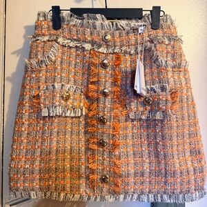 Brand New Walter Baker Chic Tweed Orange and Gray Skirt. Size M